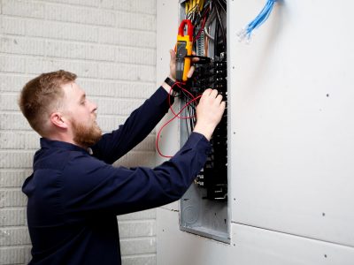 Electrician replacing electrical panel