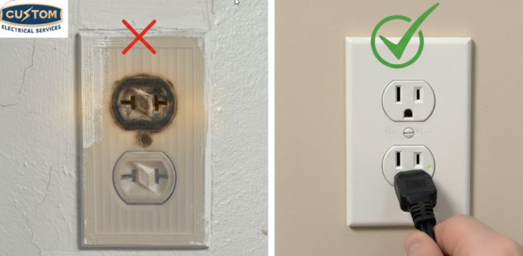 Scorch marks and buzzing outlet versus clean three prong outlet