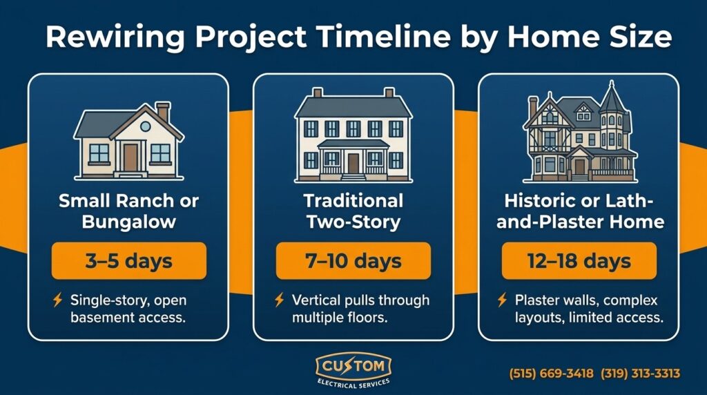 Rewiring project timeline by home size 