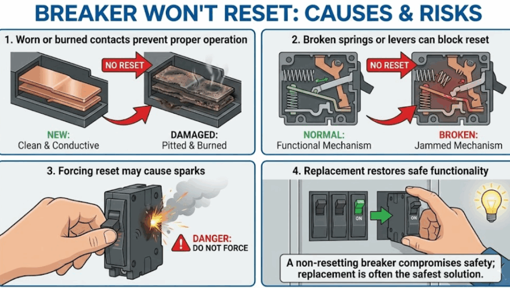 Breaker won't reset causes and risks