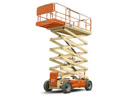 Electrician with scissor lift. Electrician to reach high spot. 